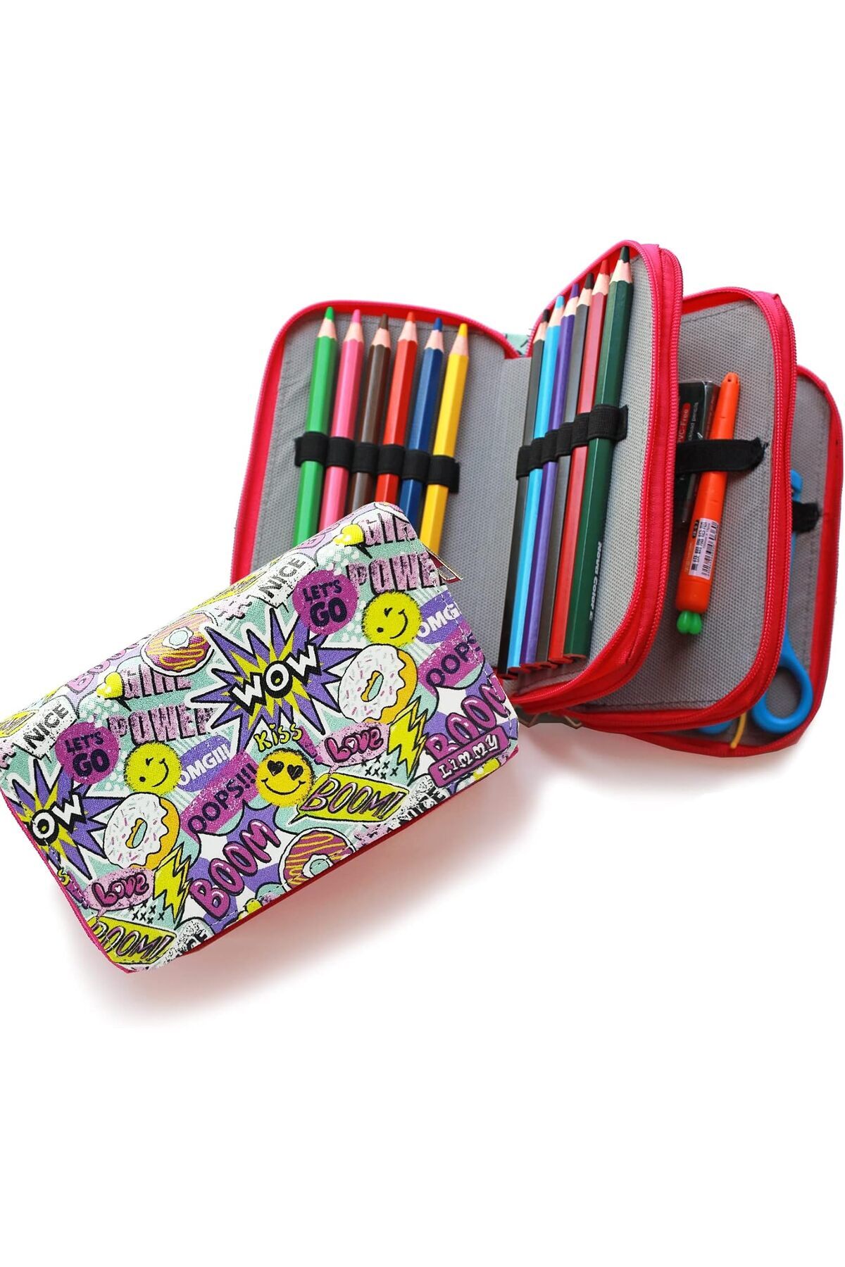 Yıldızan Kutusu Wow Oops Boom Smile Desenli Organizer Vegan Deri Üç Bölmeli 980005