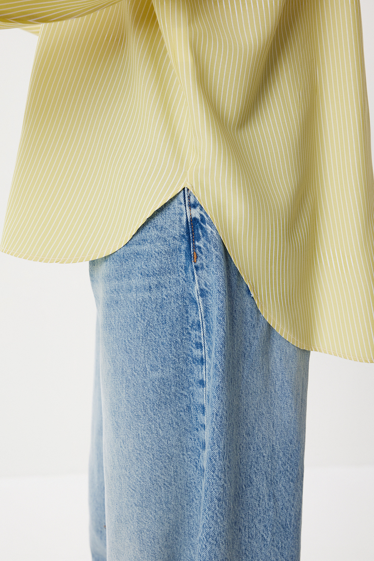 Lovelyİstanbul  Çizgili Oversize Dokuma Gömlek LDZ0050 SARI - Görsel 5