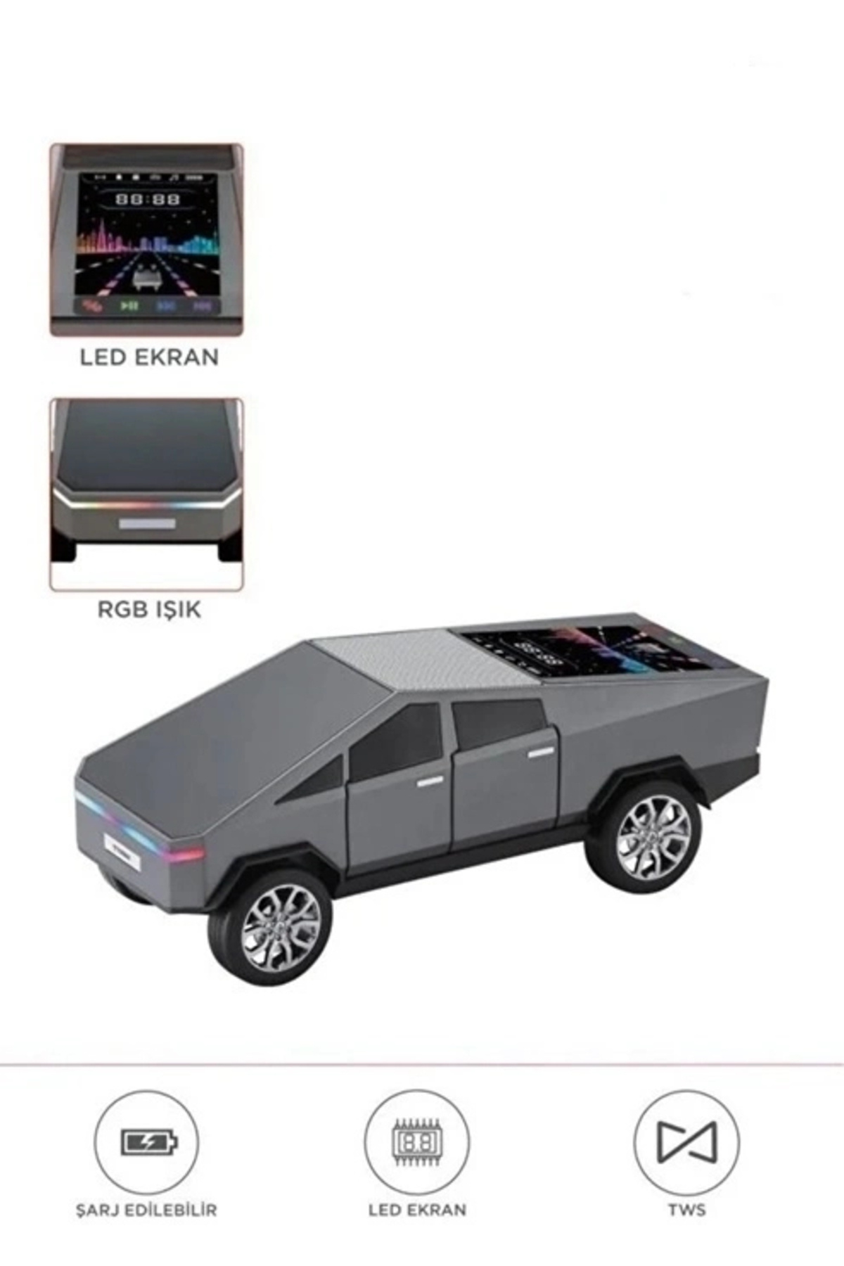 YNT İthalat D68 Cyber Model Araba Tasarımlı Bluetooth Hoparlör 15w Güçlü Ses Rgb Led /tws/usb Gri