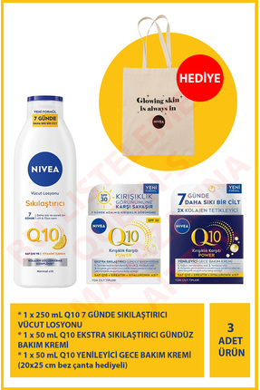 NIVEA Q10 Power 3’lü Cilt Bakım Seti – Sıkılaştırıcı Losyon, Gündüz ve Gece K...