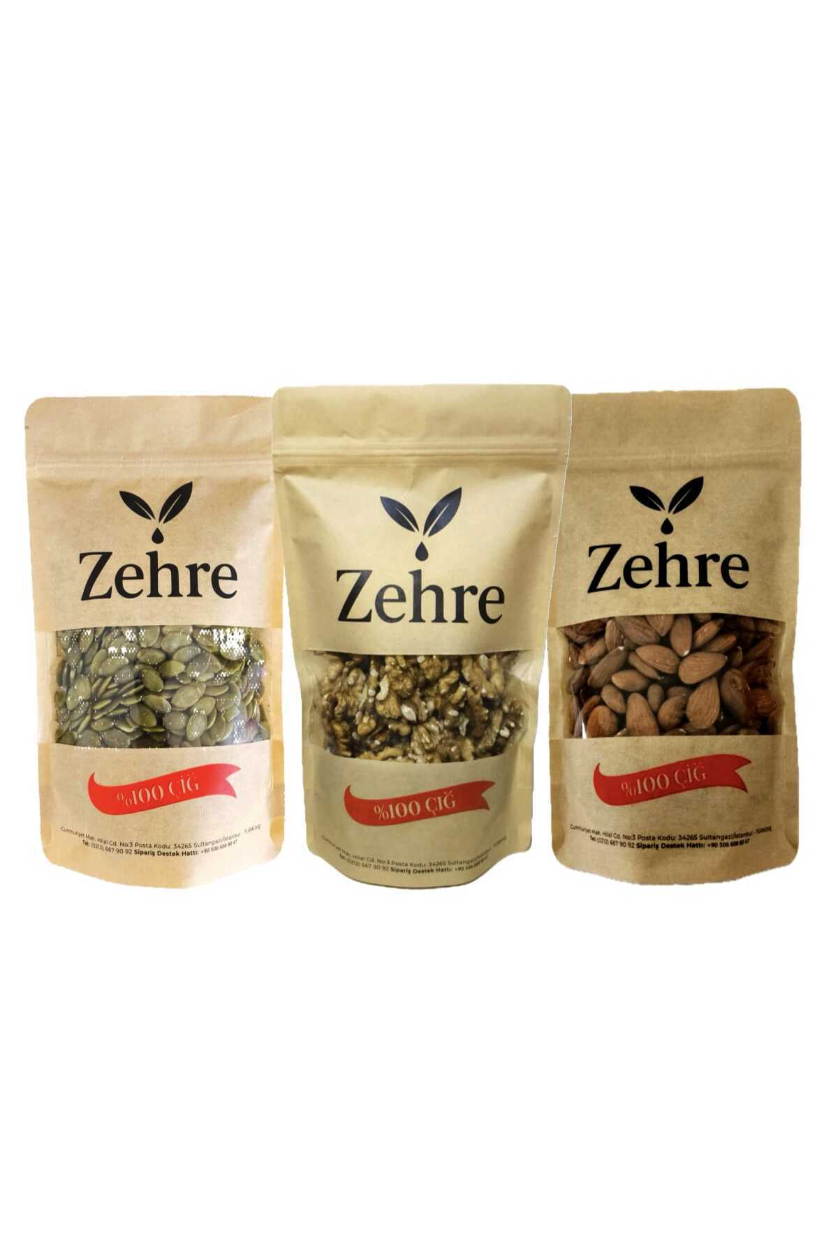 Zehre 3'lü Avantaj Paketi-3 250 gr Ceviz Içi + 250 gr Çiğ Badem Içi + 250 gr Çiğ Kabak Çekirdeği Içi