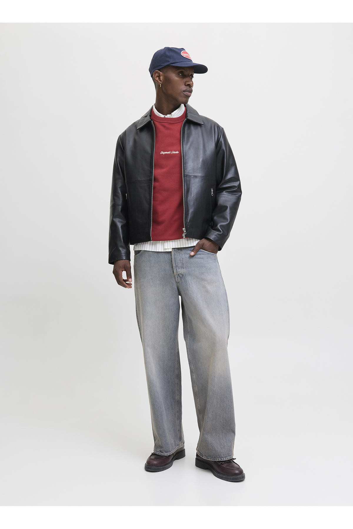 جک اند جونز سویشرت مردانه یقه قرمز 12282893_JORNORREBRO EMB SWEAT CREW