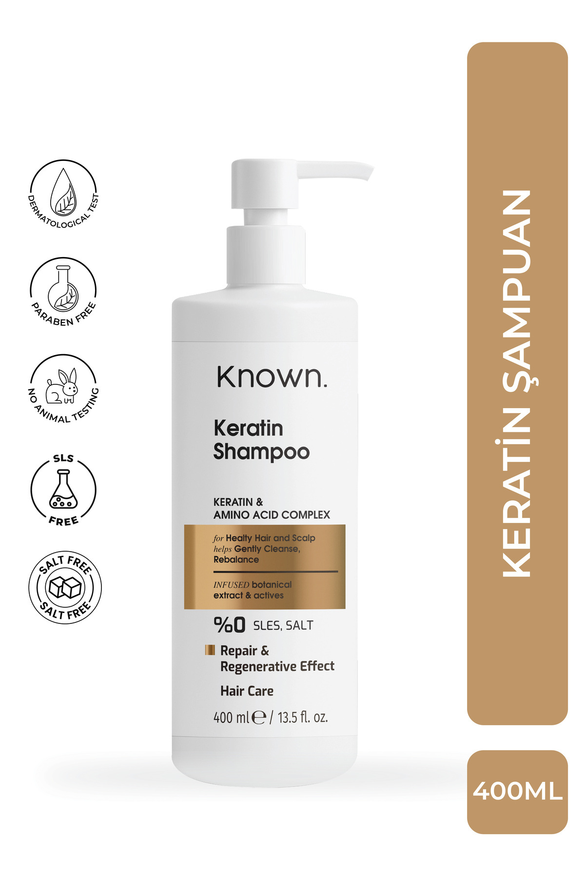 KNOWN. Sülfatsız Tuzsuz Besleyici Doğal Keratin Şampuanı (400ML) - Dökülme Önleyici Güçlendirici