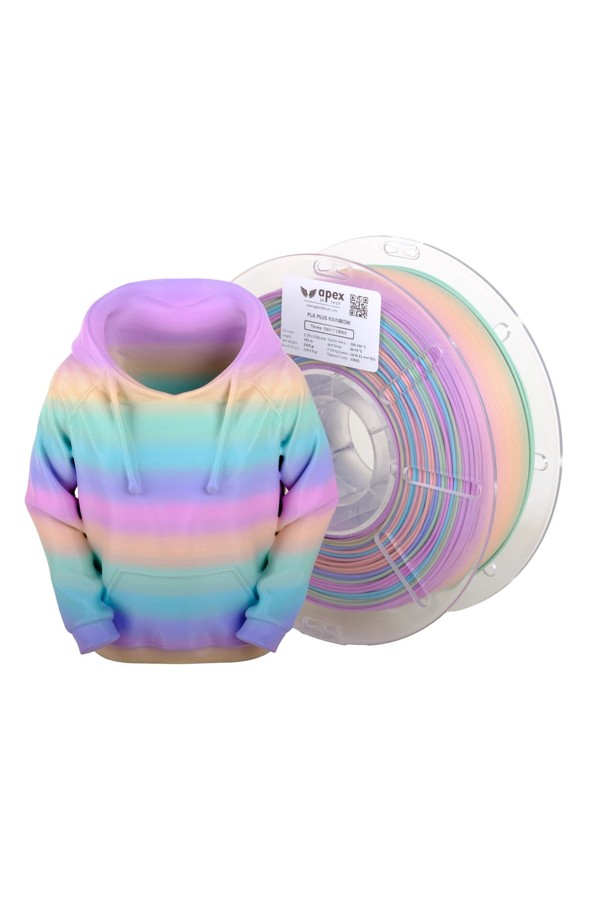 Filament Apex3D Tech Rainbow PLA+ - Sweet Crısıs, 1kg, 1.75mm