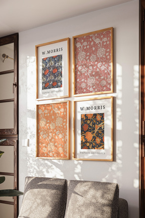 Basquiart Morris 4'lü Ahşap Çerçeveli Poster, Tablo Seti No:43