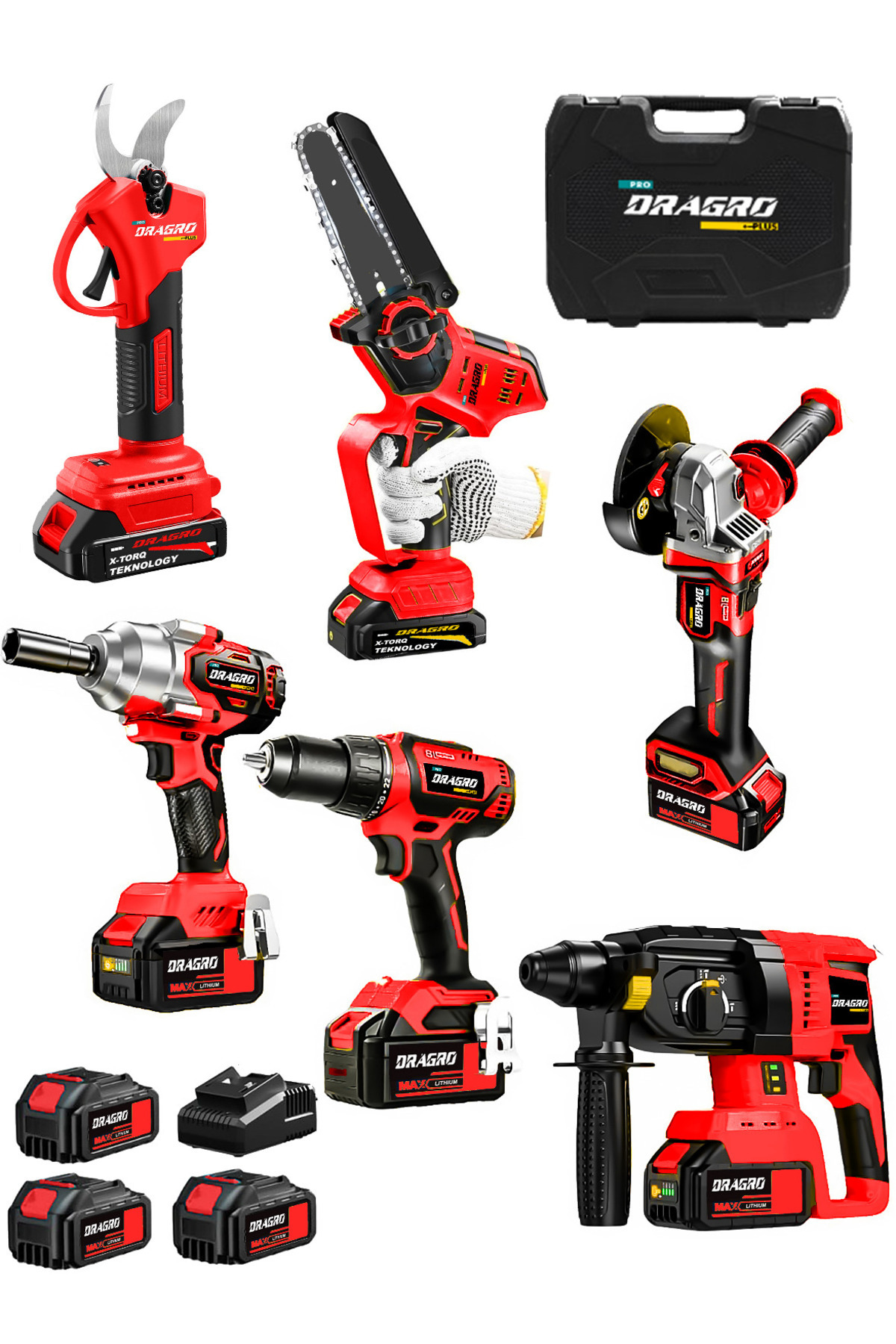 Dragro Professional 6 Lı Set 21v Darbeli Hilti Taşlama Testere Makas Matkap Vidalama Somun Sıkma