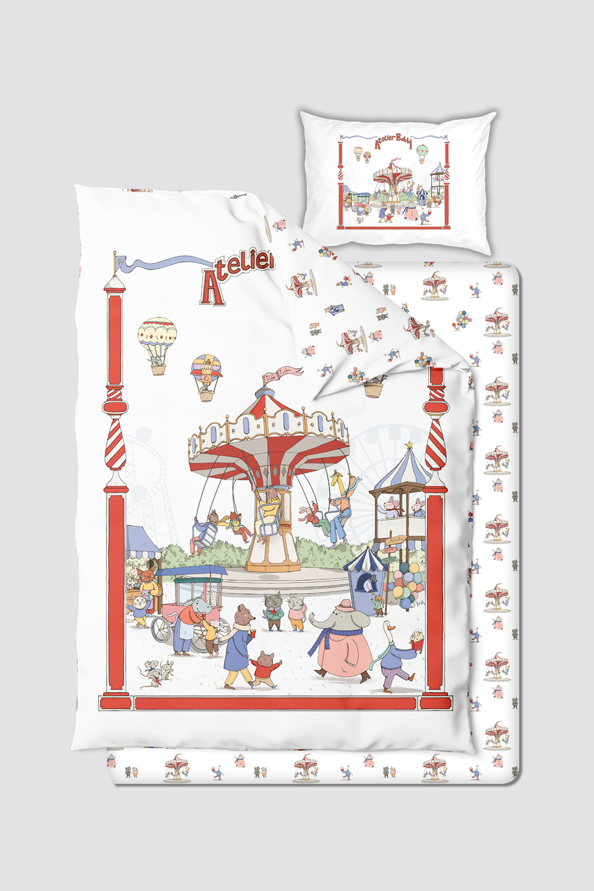 100% COTTON SATIN BABY DUVET COVER - FUNFAIR (120 Wire / cm²)