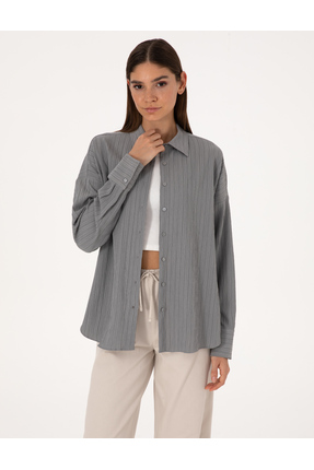 Pierre Cardin Gri Oversize Uzun Kollu Gömlek 50318232-VR024