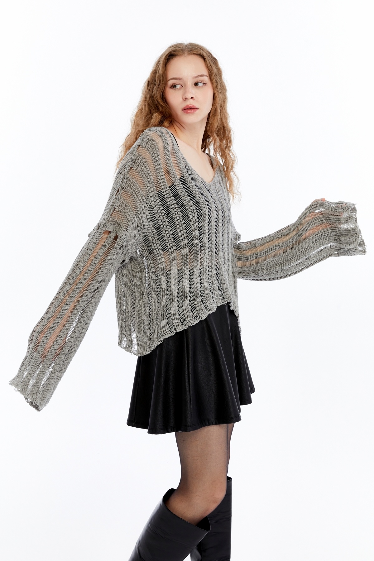 MA ananas  Kadın Ajurlu Triko V yaka Bluz - Görsel 4