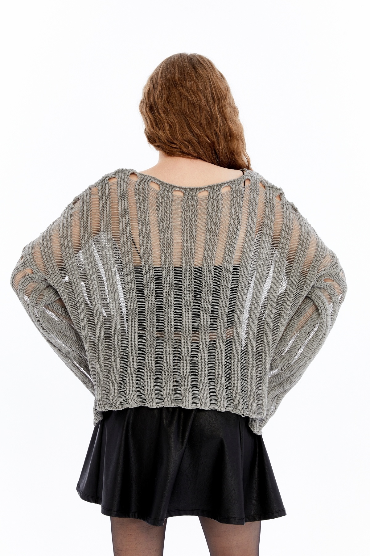 MA ananas  Kadın Ajurlu Triko V yaka Bluz - Görsel 6