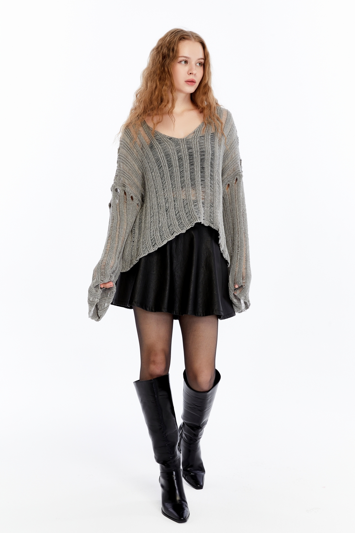 MA ananas  Kadın Ajurlu Triko V yaka Bluz - Görsel 3