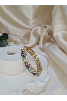 ZEYM COLLECTION Altın Renk Çiçek Desenli Renkli Bilezik – Güllü Vintage Model...