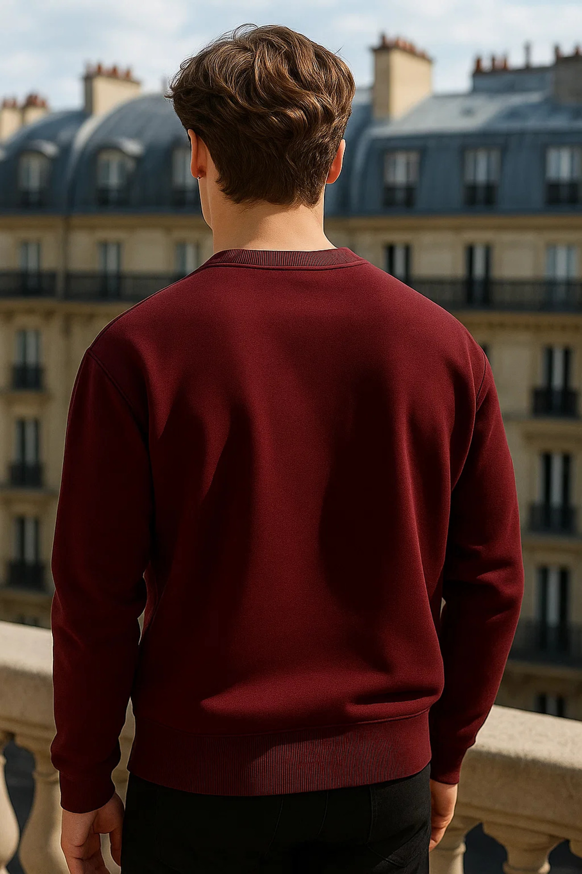 COMBİNE MİCHAİL  Erkek Bisiklet Yaka Oversize Bordo Kazak - Görsel 3