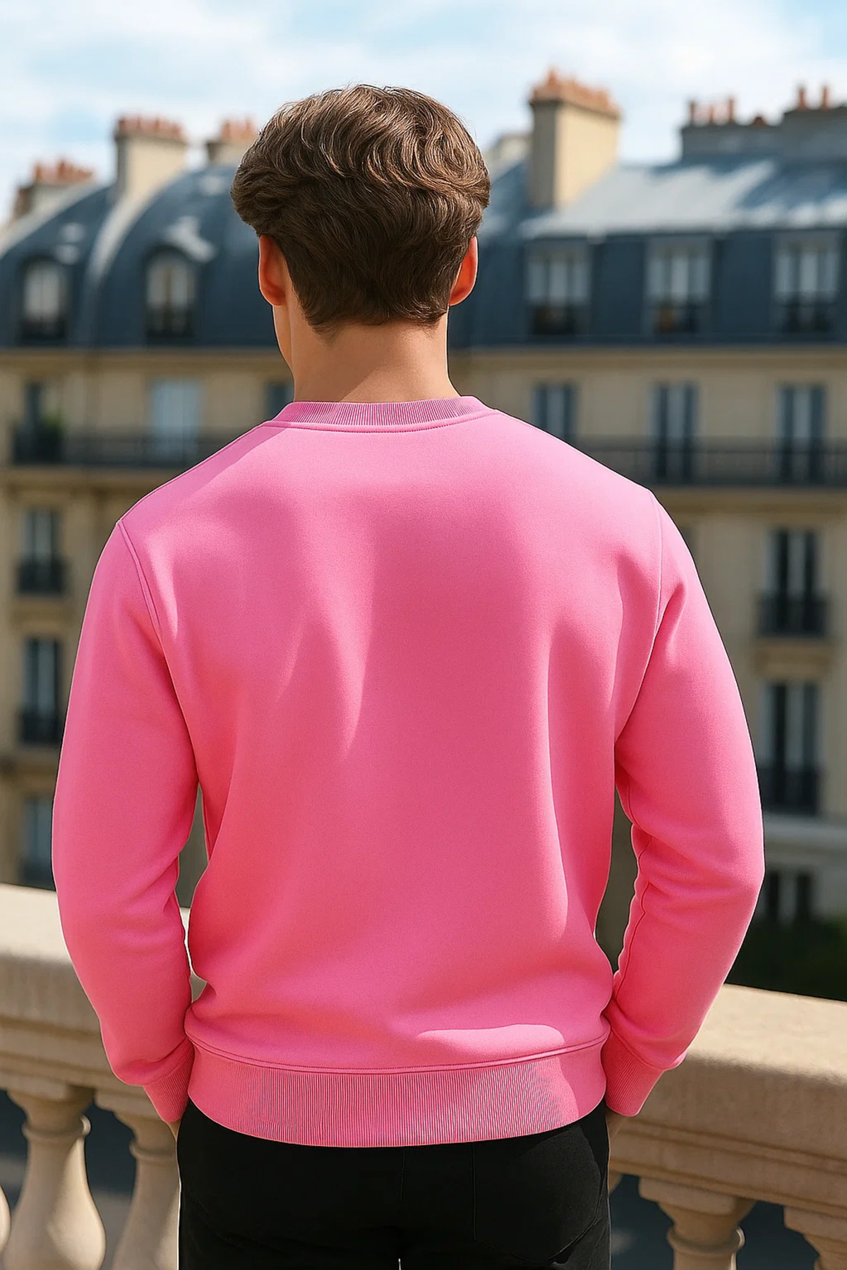 COMBİNE MİCHAİL  Erkek Bisiklet Yaka Oversize Pembe Kazak - Görsel 6