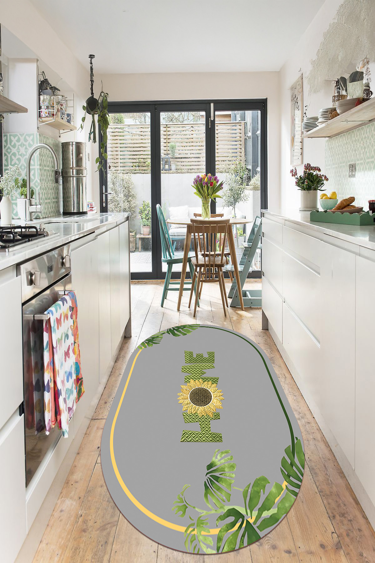Modern Oval Kitchen Rug with Digital Printed Washable and Non-Slip Base Daisy Home Text