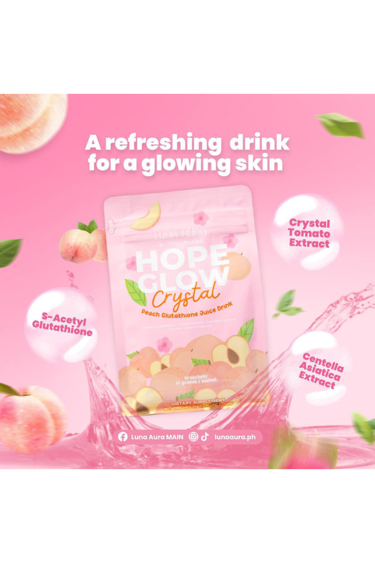 Luna Aura Hope Glow Crystal Peach Glutathione Juice Drink- Trendyol