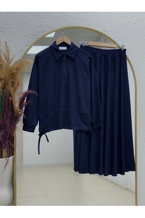 BENAHOLL Caminda Yarım Fermuarlı Yandan Bağcıklı Etekli Takım-MF1820 Lacivert