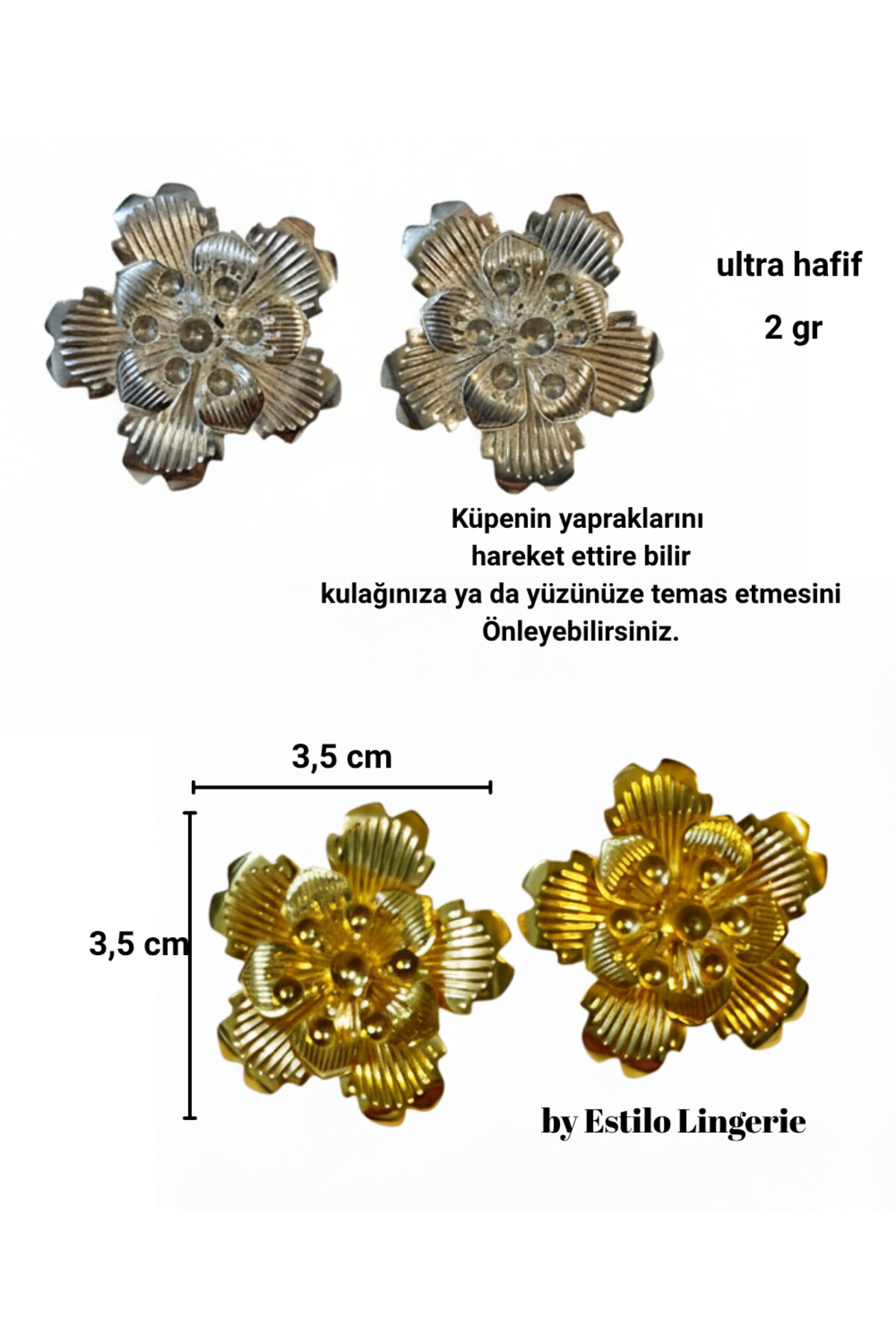 Çiçek Figürlü Küpe Aria Küpe Flower Küpe Günlük Küpe Hediye Küpe 2 Çift (GOLD - GÜMÜŞ)