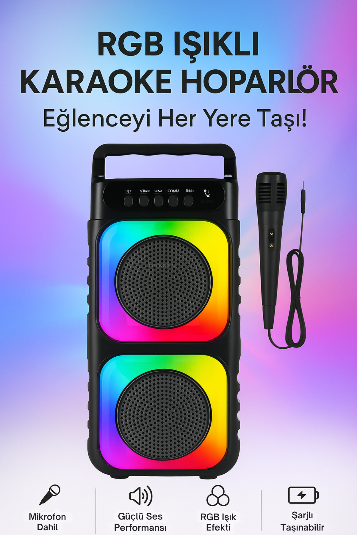 KETENOFFİCİAL Mikrofonlu Bleutooth Hoparlör Rgb Led Işıklı Ses Bombası Kareoke Bass Speaker