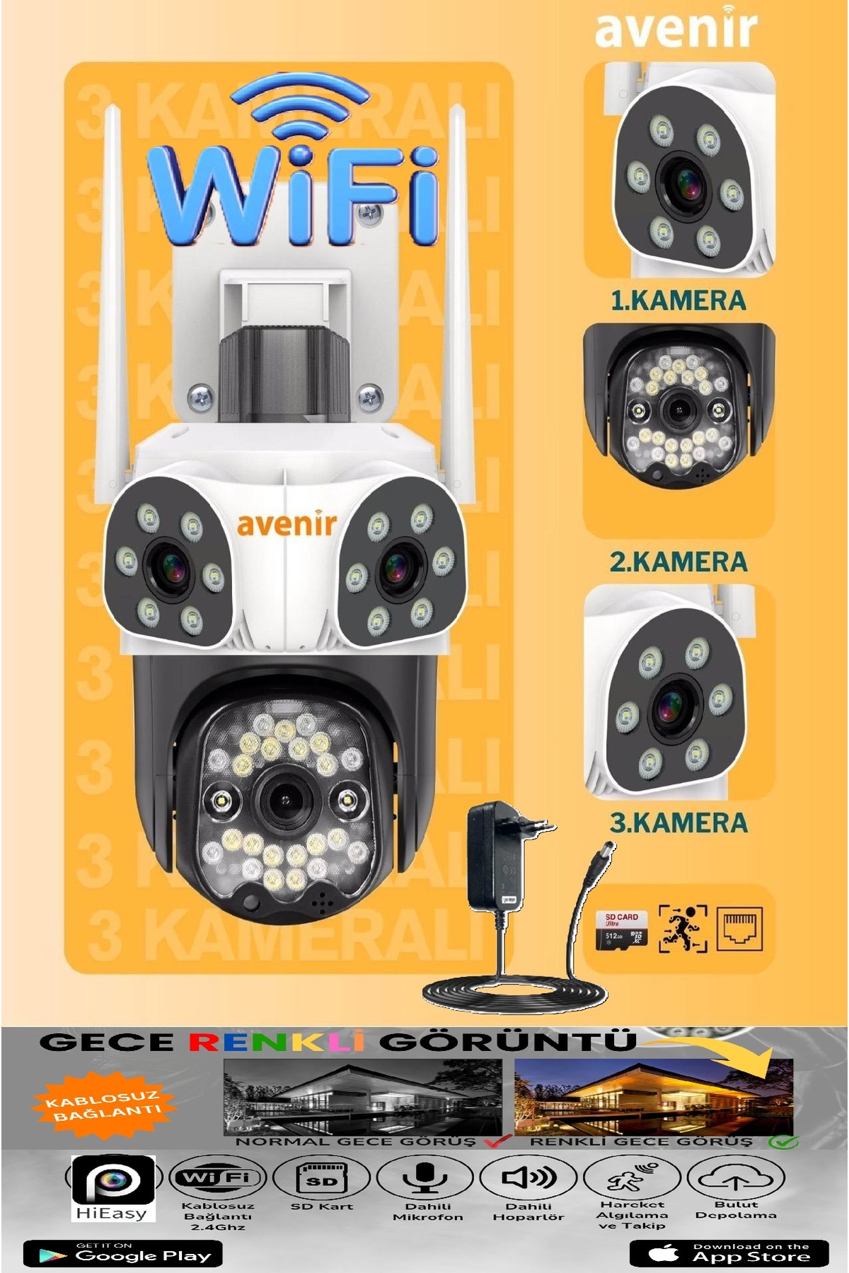 TRCharger WiFi 9MP 3 Lensli PTZ Sirenli Akıllı Kamera | Çift Yönlü