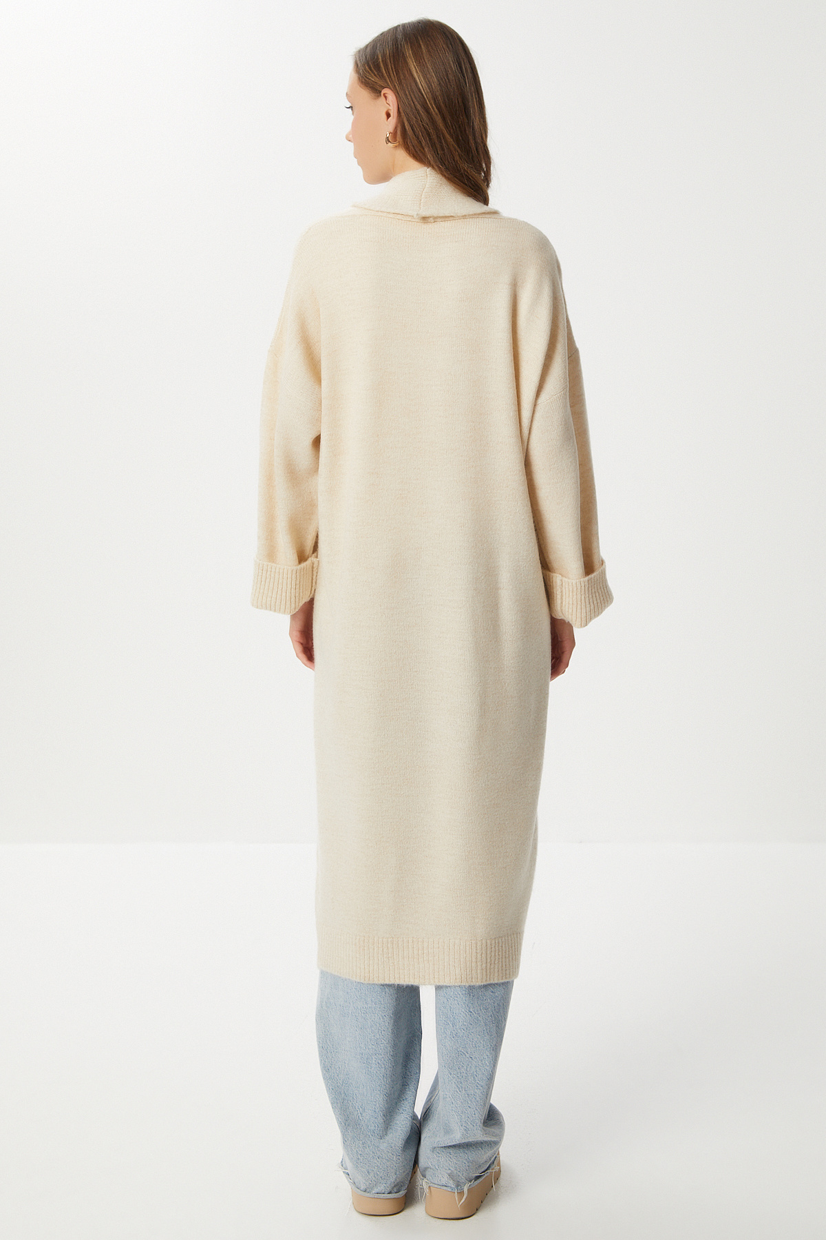 Lovelyİstanbul  Şal Yaka Uzun Triko Hırka LHİ0004 KREM - Görsel 6