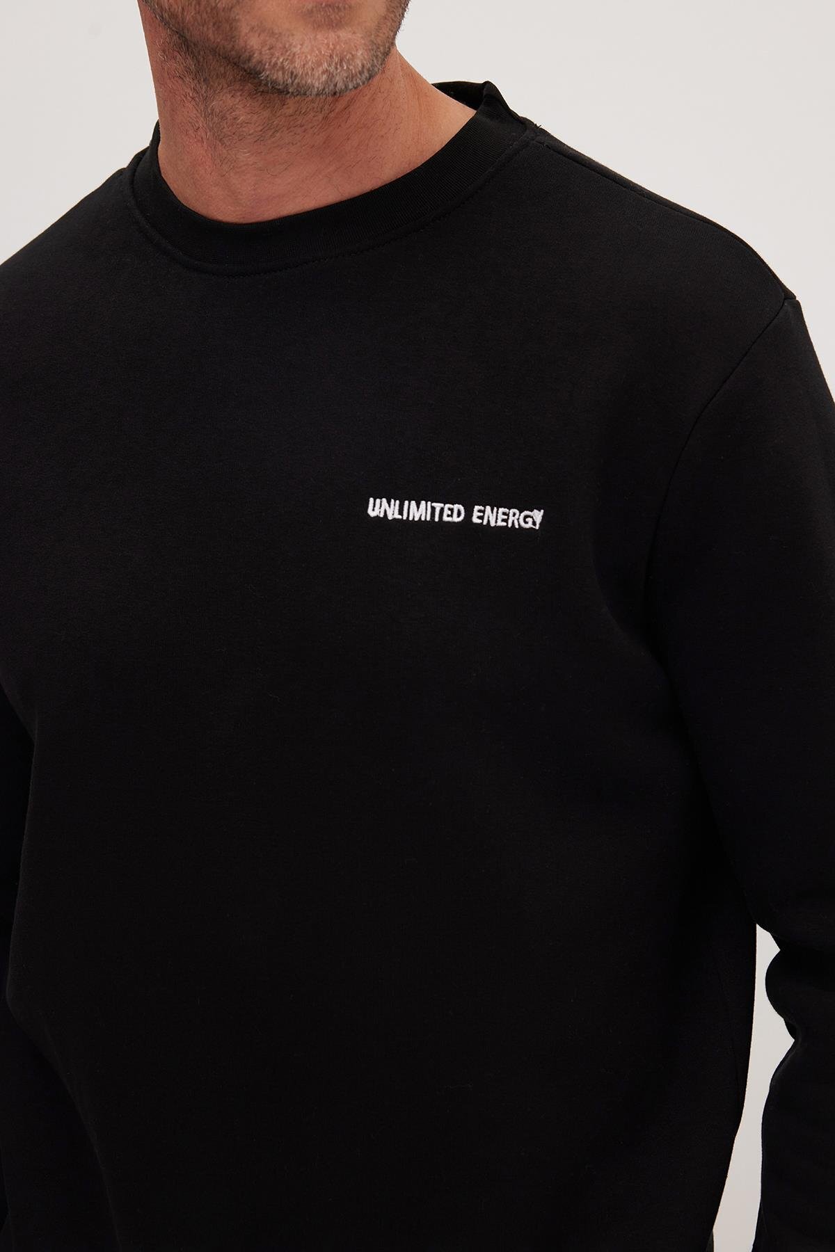 Tudors  Erkek Relax Fit Pamuklu 3 İplik Yumuşak Dokulu İçi Polarlı Bisiklet Yaka Siyah Eşofman Takımı - Görsel 4