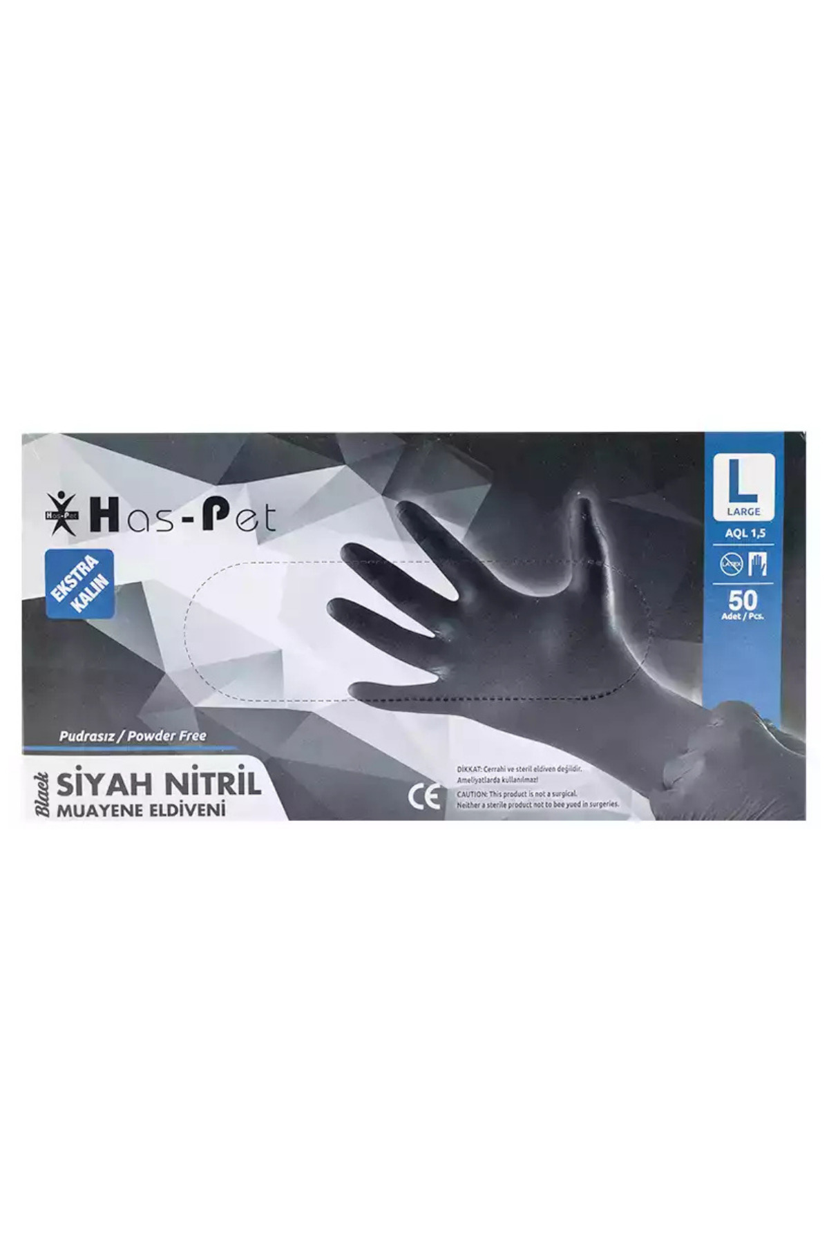 Has-Pet Haspet Siyah Nitril Eldiven Extra Kalın Large 50'li