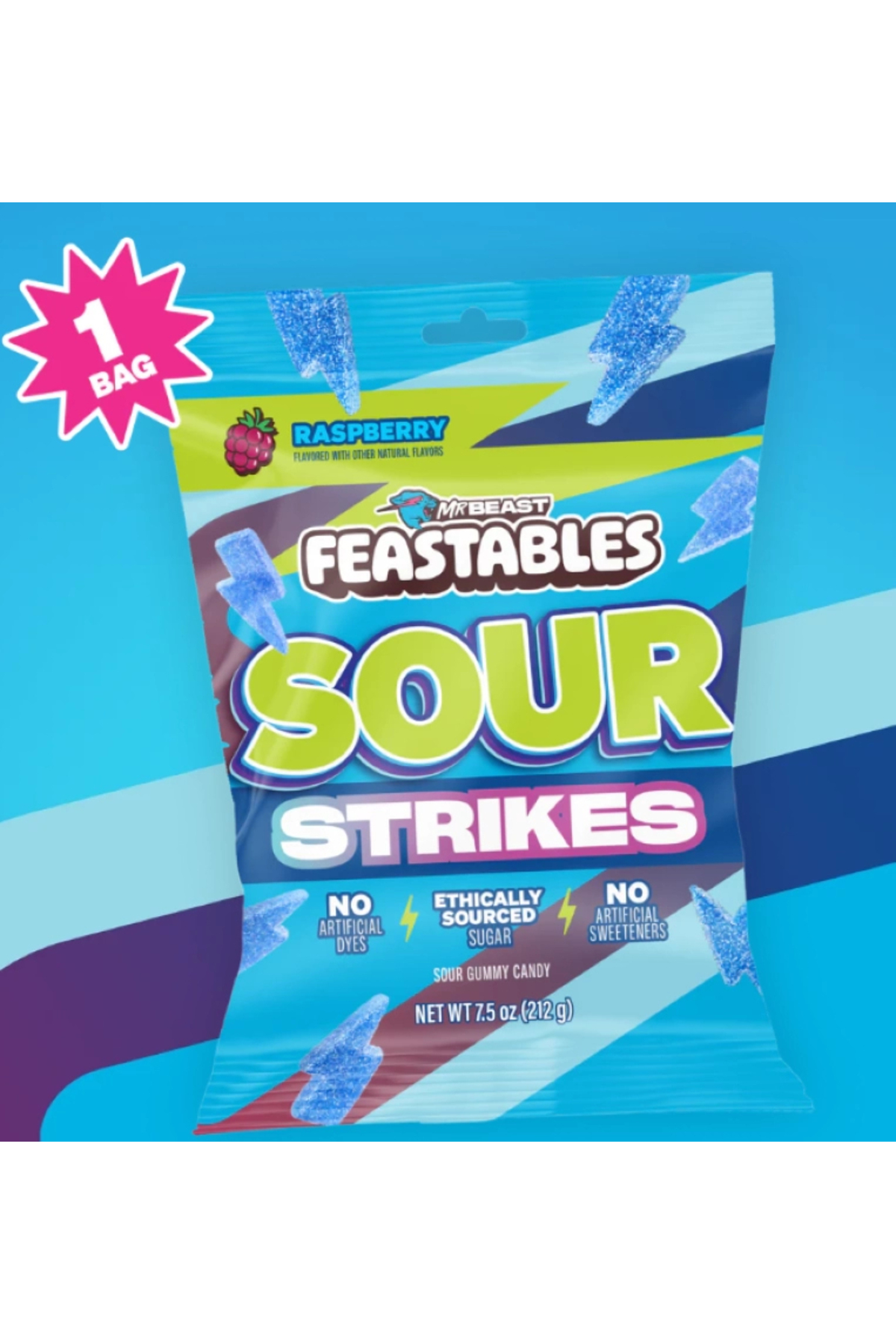Feastables Mr Beast Sour Strıkes Raspberry Gummy Candy 212 gr