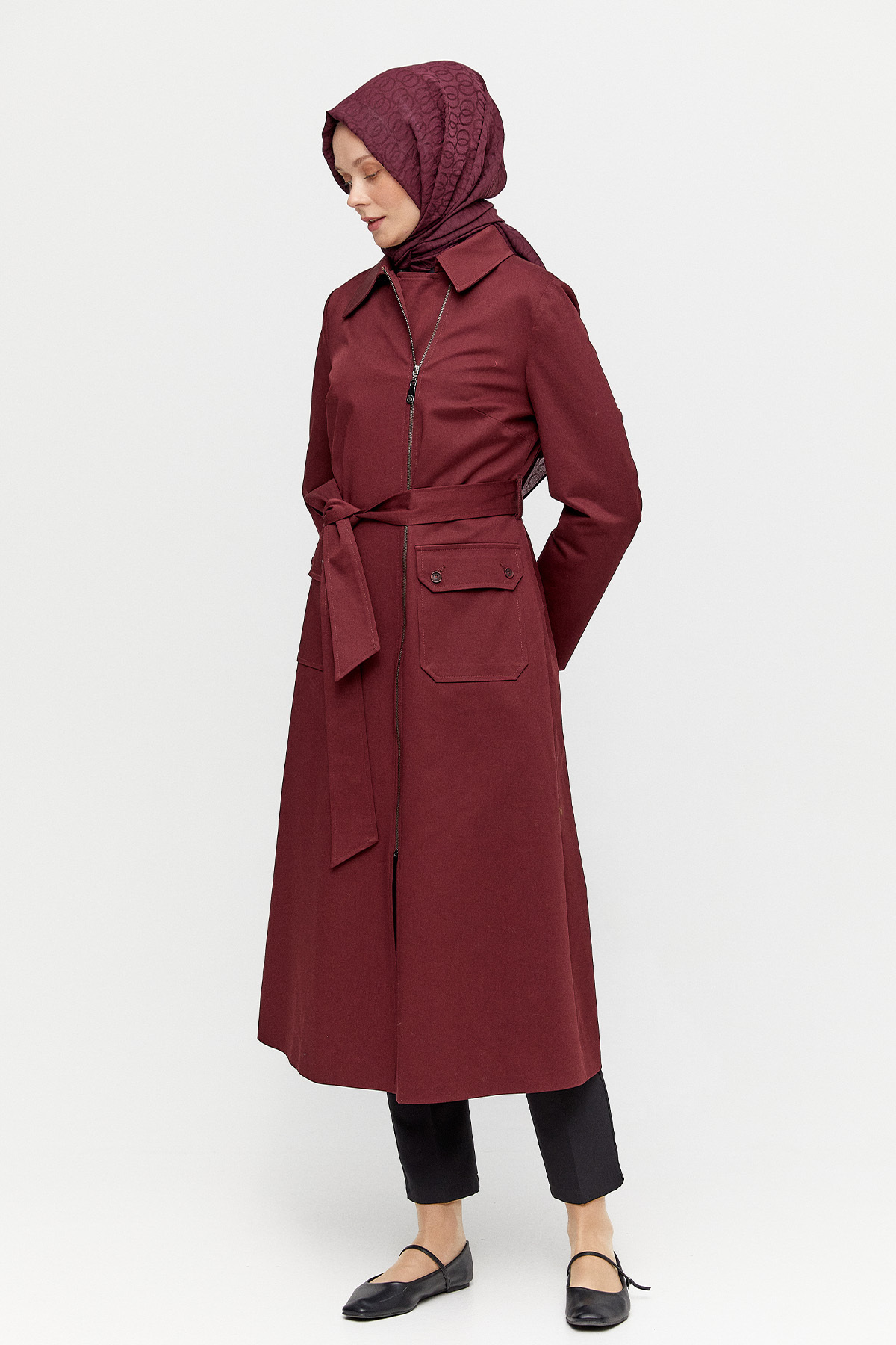 شنل چهارخانه آستردار کمربنددار Setrms