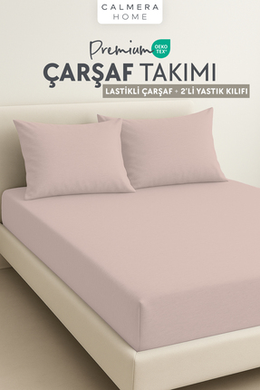 Calmera %100 Pamuk Penye Lastikli Çarşaf Takımı/Seti + 2'li Yastık Kılıfı | Ç...