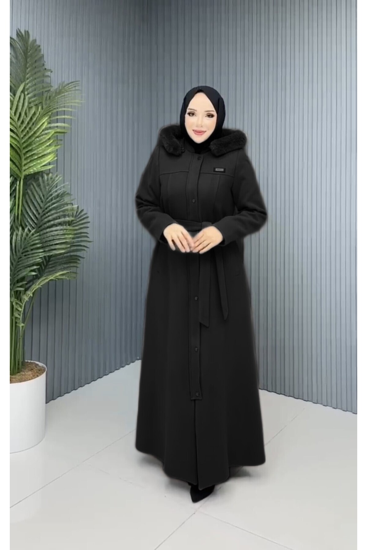 GLR&GYM BÜKÜM KADIN BÜYÜK BEDEN KAPÜŞONLU GENÇ KAŞMİR KAŞE MANTO