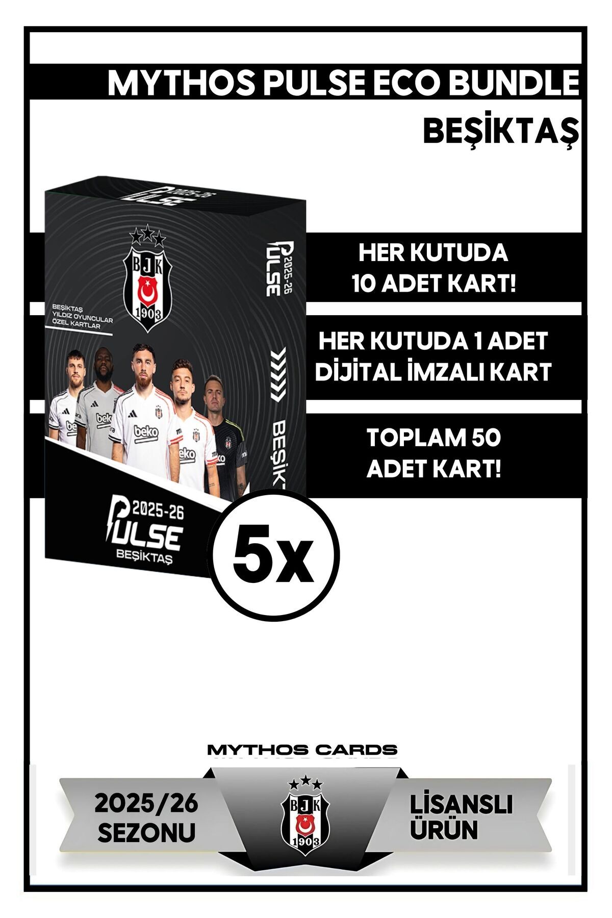 Beşiktaş Eco Bundle - - Pulse Futbolcu Kartları 2025/26 - 5 Paket