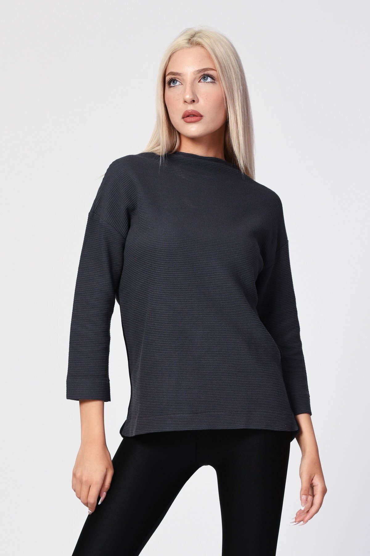 Düşük Omuzlu Oversize Bluz - Antrasit