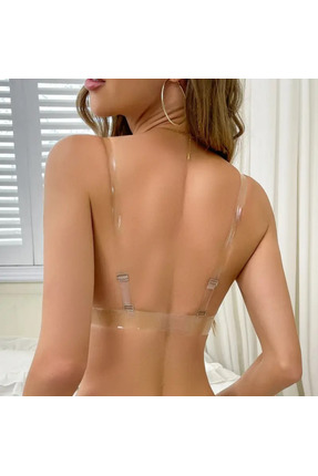 SEBURAM COLLECTION Abiye İçi Özel Gün Görünmez Destekli Strablez Şeffaf Askıl...