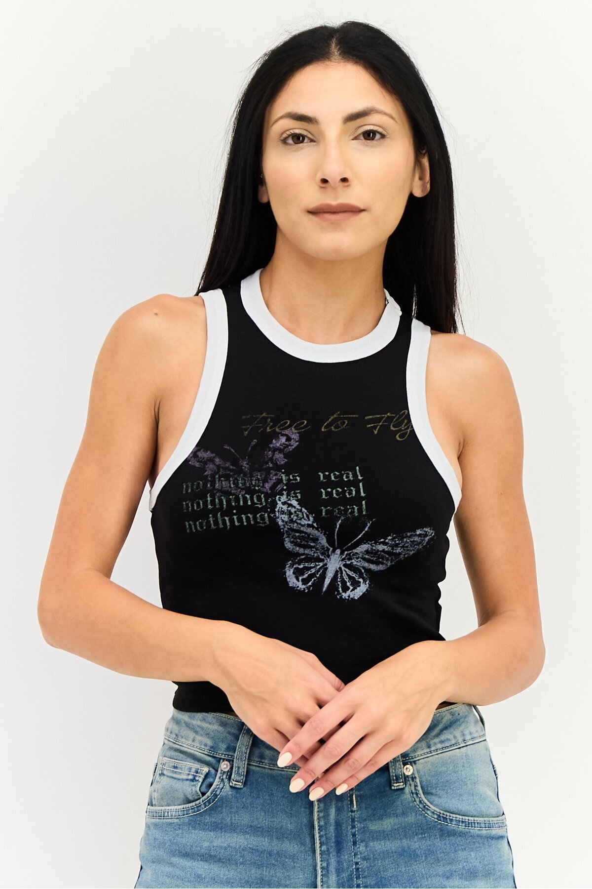 Forever 21 Women Crew Neck Sleeveless Graphic Print Tank Top