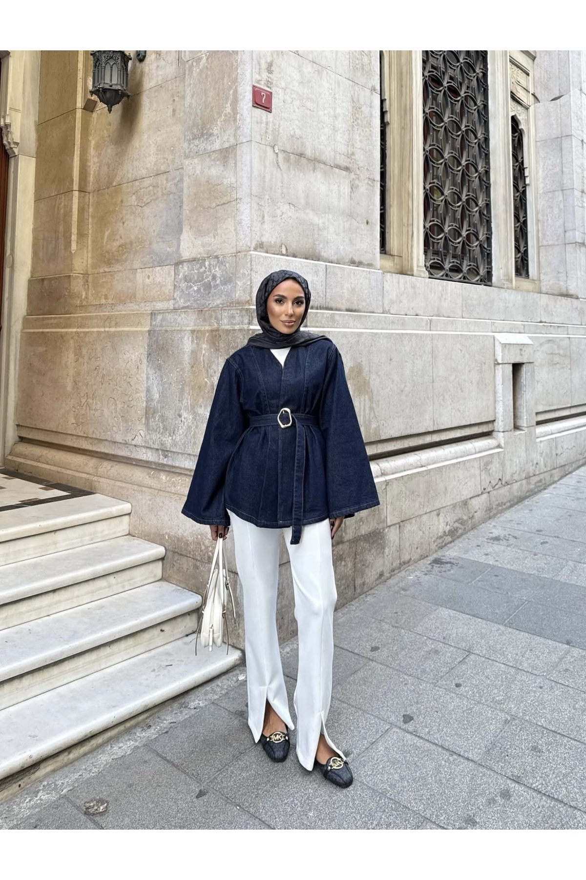 Ekim Store  Kemerli Oversize Denim Ceket - Görsel 5