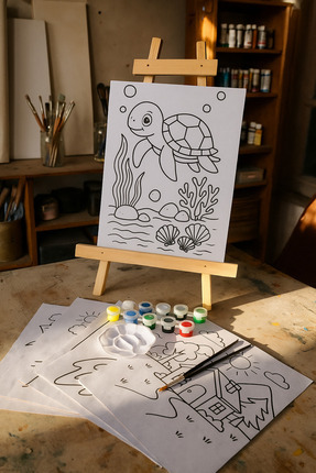 Edu&Hobby 40x20 Masaüstü Şövale 20x25 Tuval-Ahşap Boyama Seti-Mini Masa Şöval...