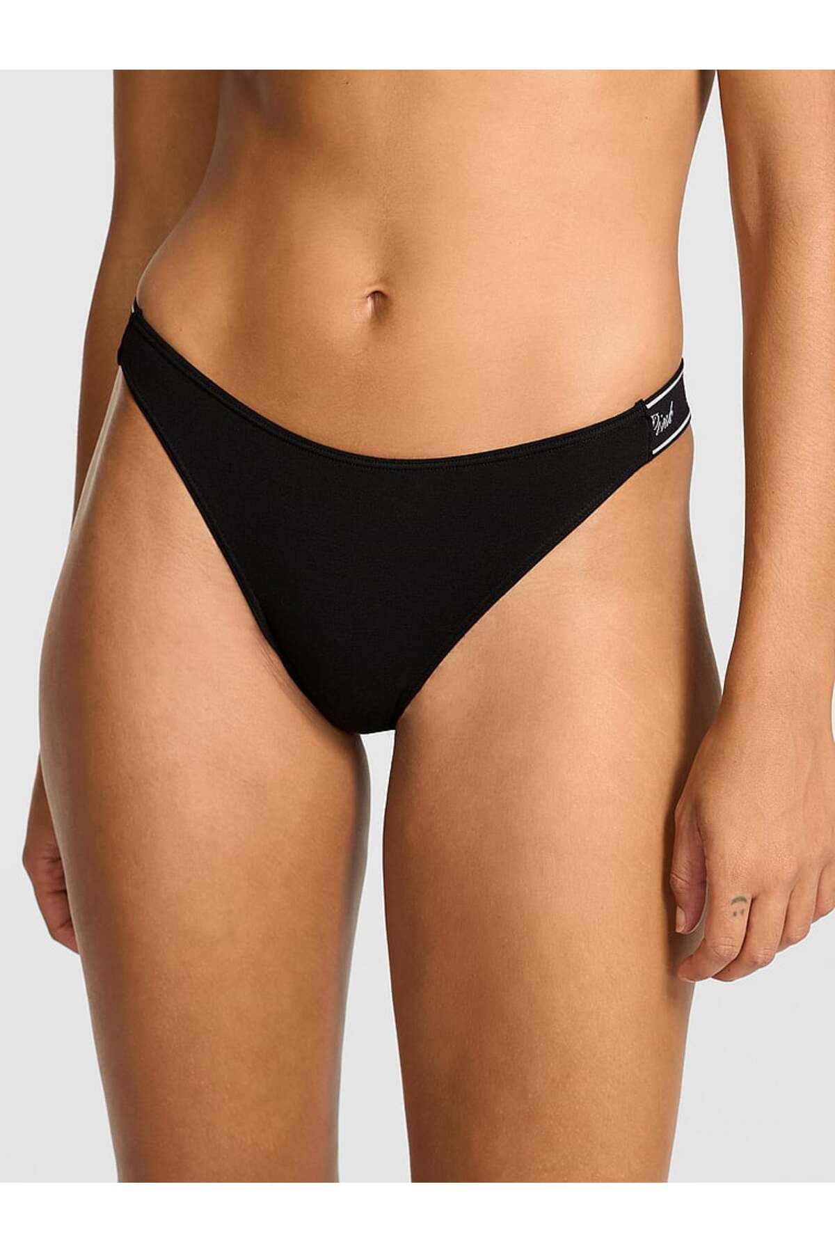 Cotton Deep Leg Cut Thong with Logo