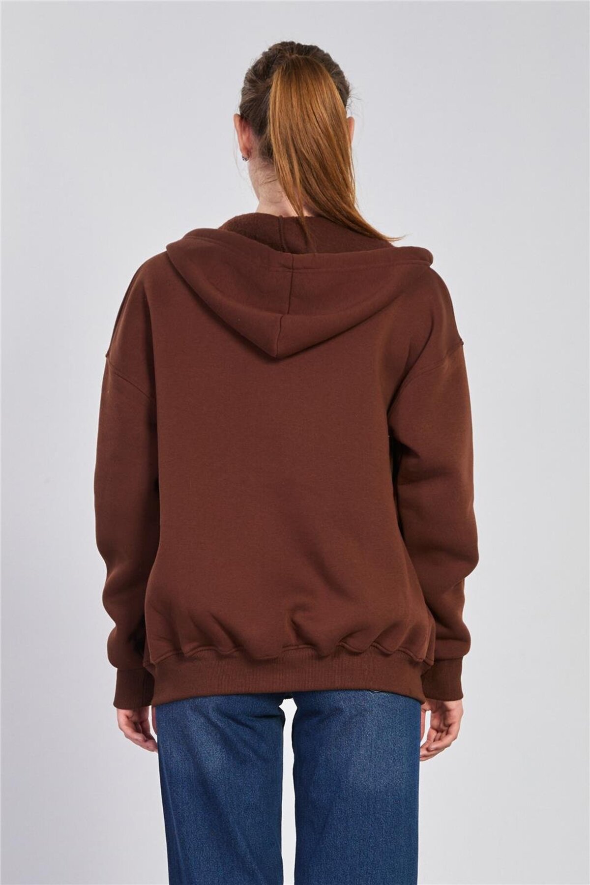 BARRELS AND OIL Kadın Kapüşonlu Fermuarlı Sweatshirt - Kahve