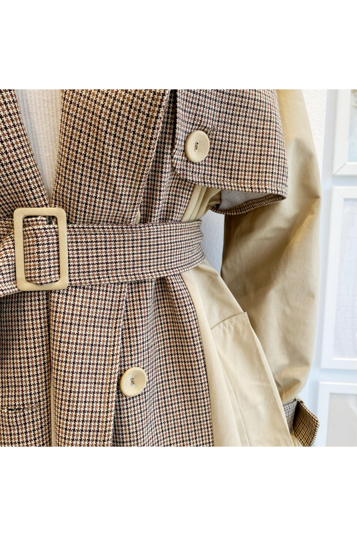 Faya Boutique Ekose Detaylı Gabardin Kumaş Trençkot görsel 4