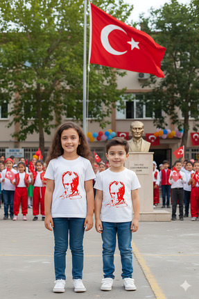 Windy Island Çocuk Unisex Bisiklet Yaka %100 Pamuk Atatürk Baskılı T-shirt