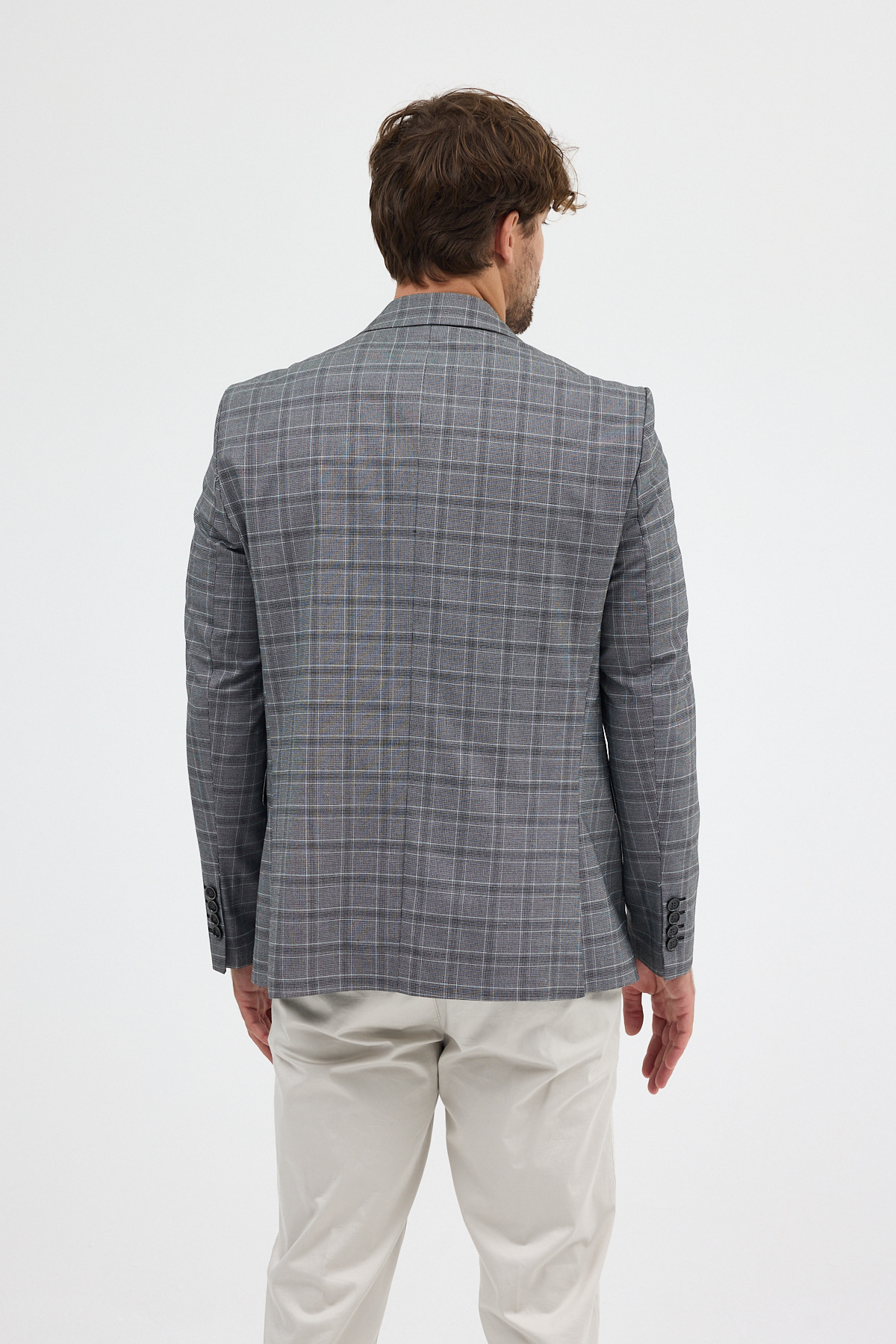 Frappoli  Facune Erkek Siyah-Gri Ekose Kumaşlı Mono Yaka Spor Blazer Ceket - Görsel 6