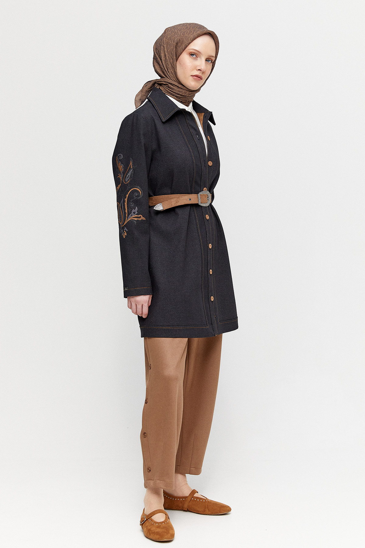 شنل جیر دوزی شده با کمربند Setrms