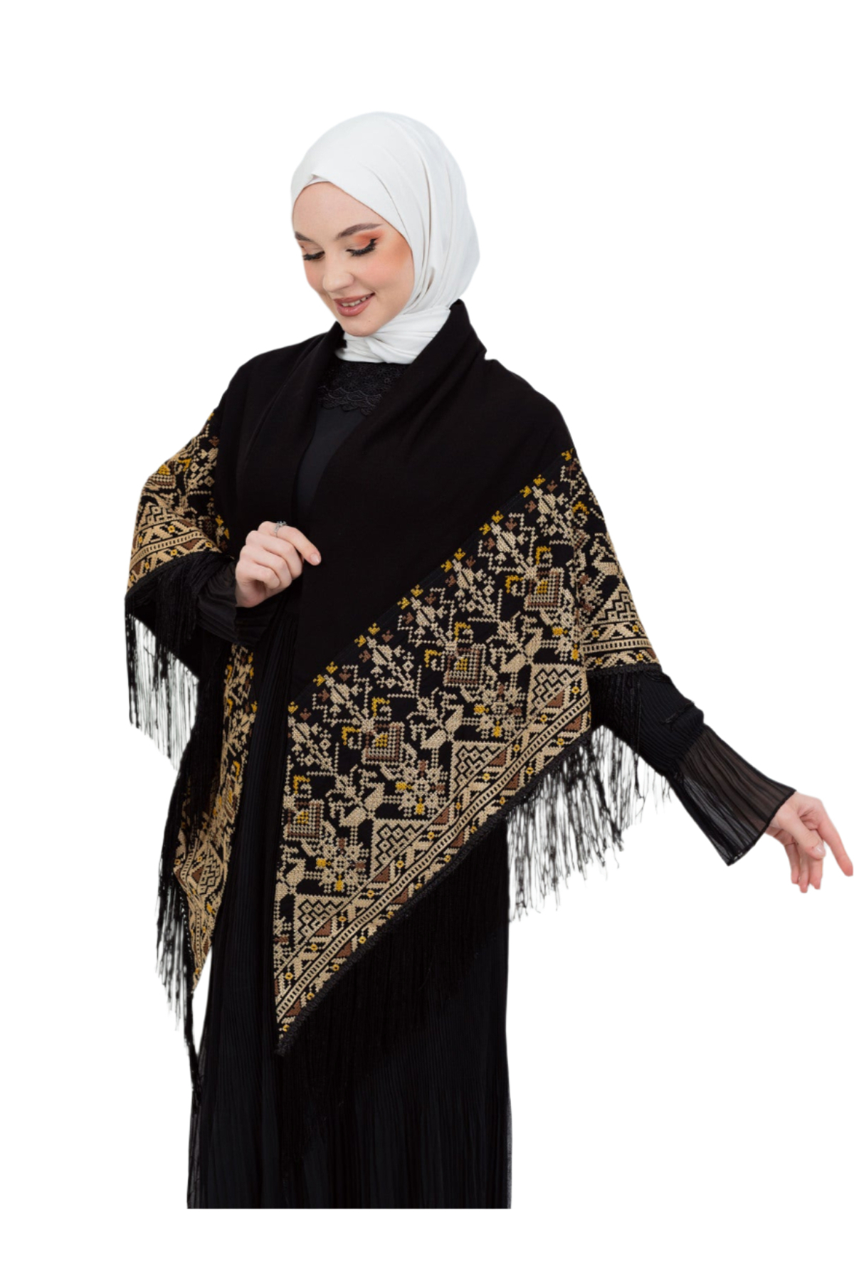 Black Traditional Yellow And Toran Embroidered Embroidered Tassel 180*180 S300014