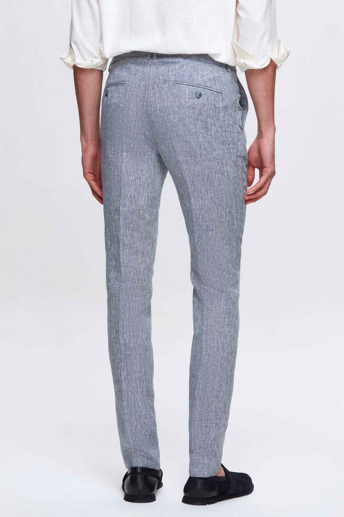 Ds Damat Slim Fit Navy Blue Plain Lenen Jogger Pants — سرمه‌ای 4HC03S2063230 — تصویر 3 از 5