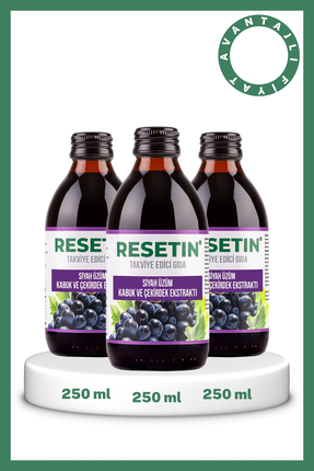 Resetin Siyah Üzüm Kabuk ve Çekirdek Ekstraktı 250 ml Takviye Edici Gıda 3'lü...