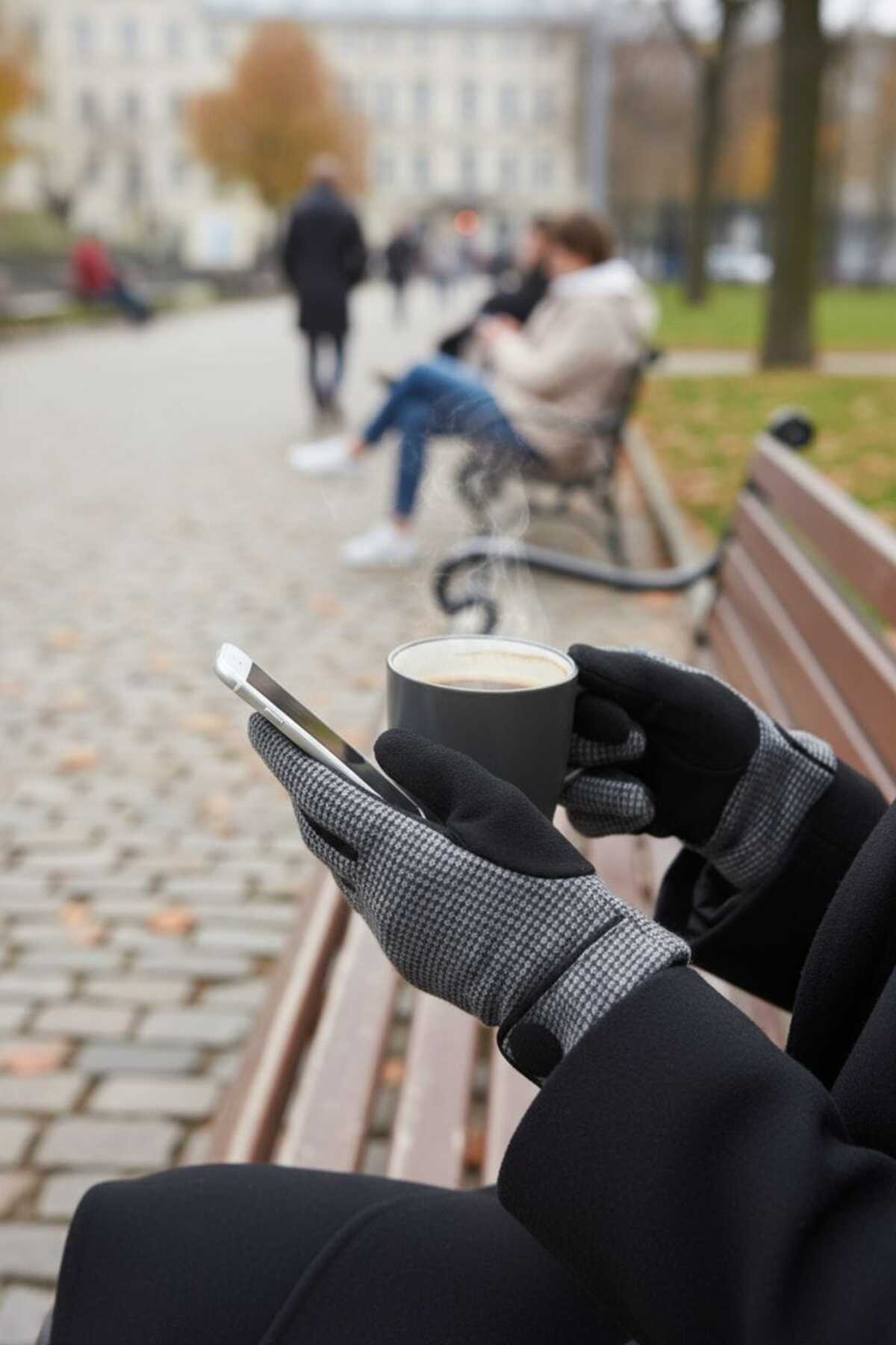 Aware Time  Desenli Dokunmatik Kumaş Kadın Eldiven - Görsel 4