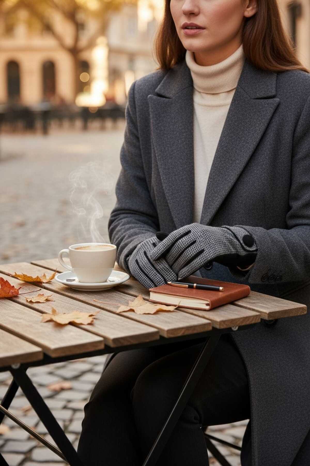 Aware Time  Desenli Dokunmatik Kumaş Kadın Eldiven - Görsel 3