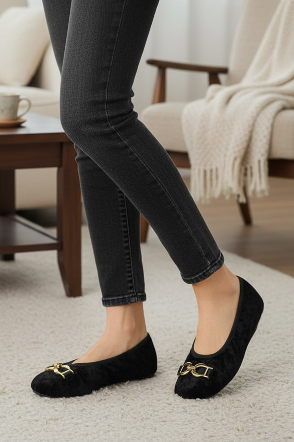 CEYDA SHOES Süslü Kadife Ev,hac,Umre Babeti,Çeyiz,Hediye, Günlük ,Tüylü Babet, Panduf, Patik, Gösteri Pisi Pisi görsel 3