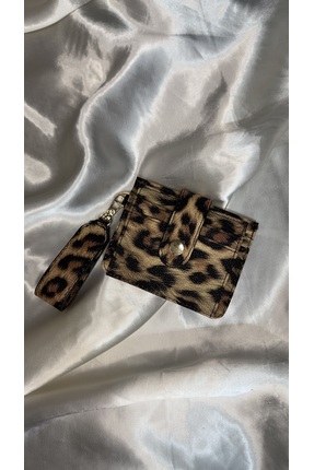 MODA Leopar Desenli Çıtçıtlı Kartlık, Kağıt para bölmeli ve Anahtarlık detaylı